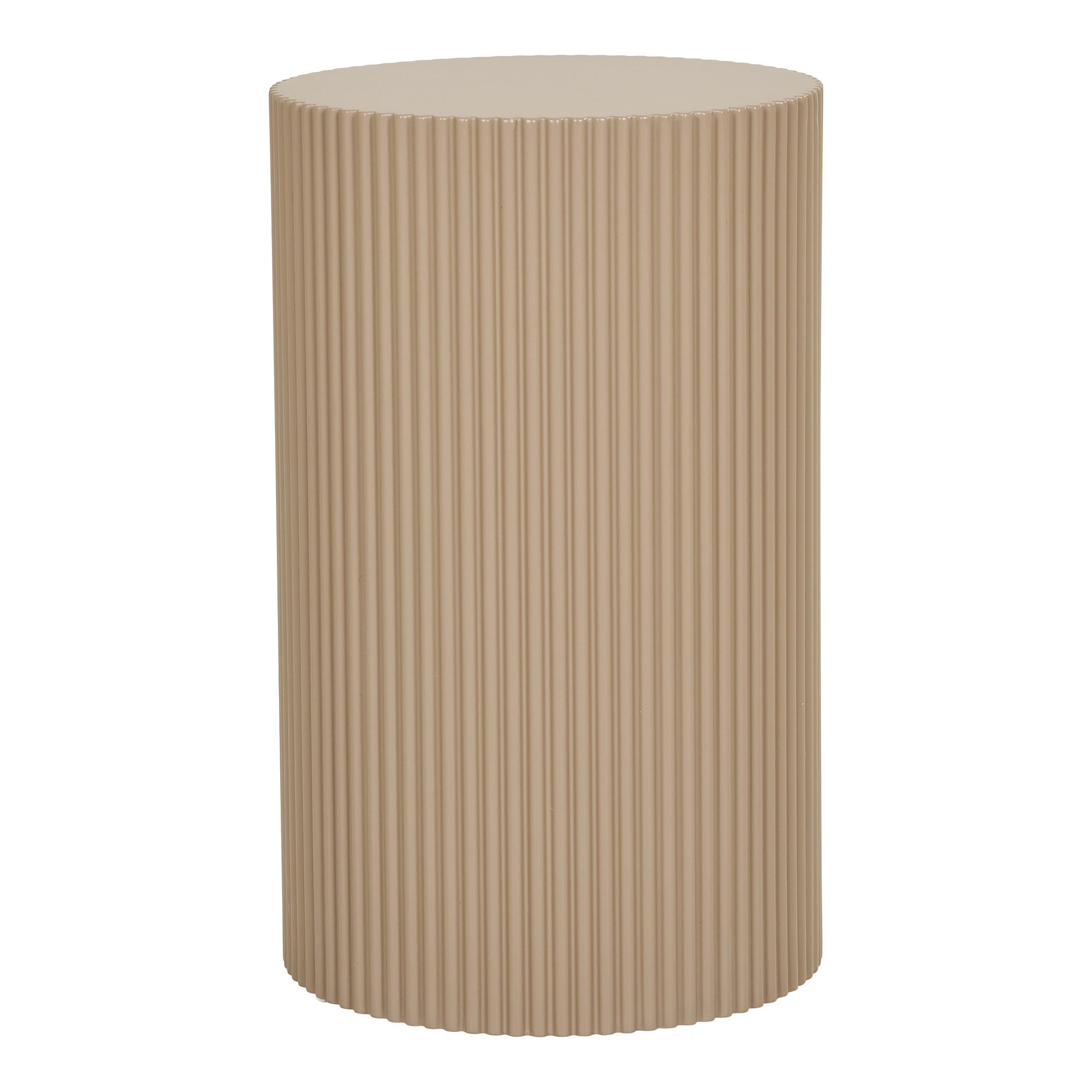 House Nordic Farense bijzettafel rond – MDF tafeltje in beige/grijs met geribbelde sokkel, slank cilindervorm Ø30×50 cm